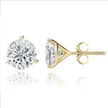 2 Carat Real Lab Grown Diamond Round Brilliant Martini Stud Earrings Solid 14k Yellow Gold IGI Certified