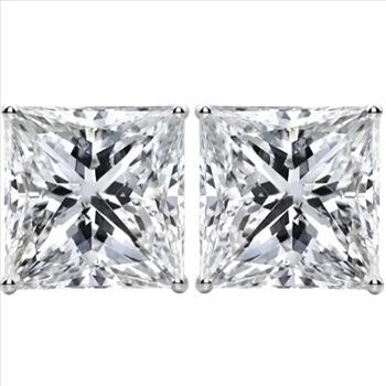 2 Carat Real Lab Grown Diamond Princess Cut Stud Earrings Solid 14k White Gold IGI Certified