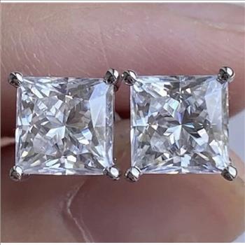 2 Carat Real Lab Grown Diamond Princess Cut Stud Earrings Solid 14k White Gold IGI Certified