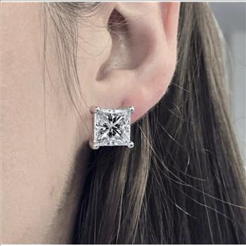 2 Carat Real Lab Grown Diamond Princess Cut Stud Earrings Solid 14k White Gold IGI Certified