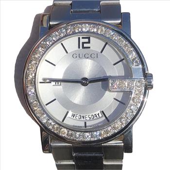 Custom Natural Diamond 2.00 Carat Men's White Dial Gucci Day of The Week Date Watch IGI Certified