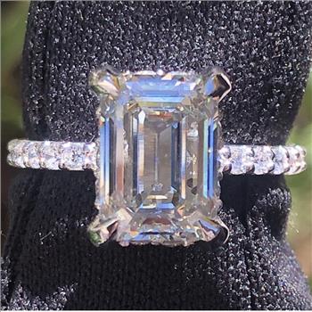 Real 4 Carat VS Clarity Emerald Cut Brilliant Lab Grown Diamond Engagement Ring Solid 14k White Gold