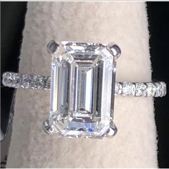 Real 4 Carat VS Clarity Emerald Cut Brilliant Lab Grown Diamond Engagement Ring Solid 14k White Gold