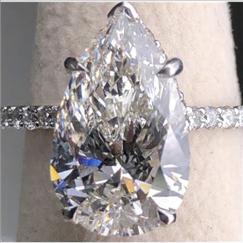 4 Carat Lab Grown Diamond Engagement Ring Pear 14k Solid White Gold IGI Certified