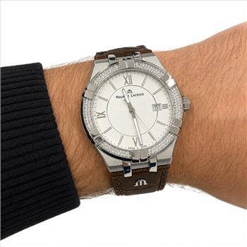 IGI Certified Custom Natural Diamond Maurice Lacroix AIKON AI1008 42mm Leather Men's Watch