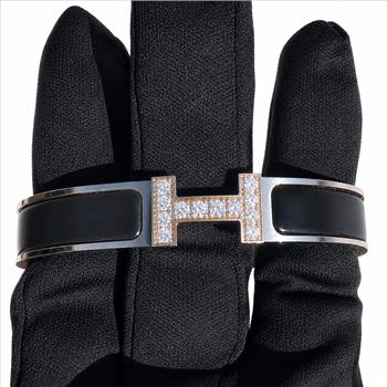IGI Certified Custom Natural Diamond Hermes Clic H Bracelet GM Size