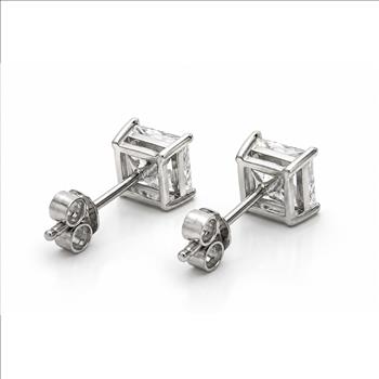 Real Natural Diamond 1 1/2 Carat Princess Cut Diamond Stud Earrings Solid 14k White Gold 