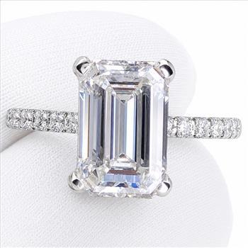 IGI Certified 4 Carat Emerald Lab Grown Diamond Engagement Ring 10k Solid White Gold