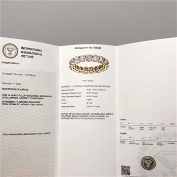 Real Natural 4.60 Carat Diamond Eternity Ring Band Solid 14k Yellow Gold IGI Certified