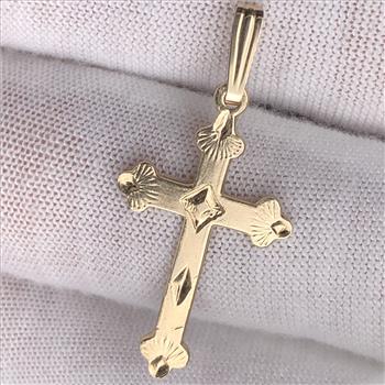 14k Yellow Gold Filled Gothic Cross Religious Pendant Necklace Charm Mens Womens 1 1/3 Inches