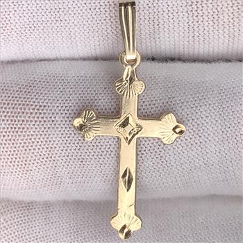 14k Yellow Gold Filled Gothic Cross Religious Pendant Necklace Charm Mens Womens 1 1/3 Inches