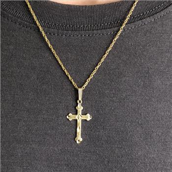 14k Yellow Gold Filled Gothic Cross Religious Pendant Necklace Charm Mens Womens 1 1/3 Inches