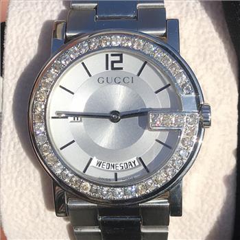 NY Diamond Appraisal Certified Custom Natural Diamond 2.00 Carat Men's White Dial Gucci Day of The Week Date Watch