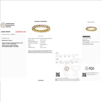 IGI Certified Real Natural 2.20 Carat Diamond Eternity Ring Band Solid 14k Yellow Gold