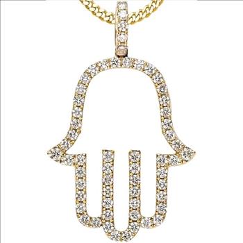 1 Carat Ct VS Lab Grown Diamond Hamsa Eye Pendant Real Genuine Solid 14k Yellow Gold 