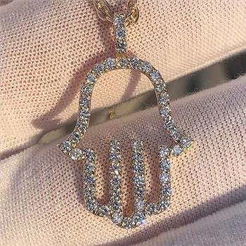 1 Carat Ct VS Lab Grown Diamond Hamsa Eye Pendant Real Genuine Solid 14k Yellow Gold 