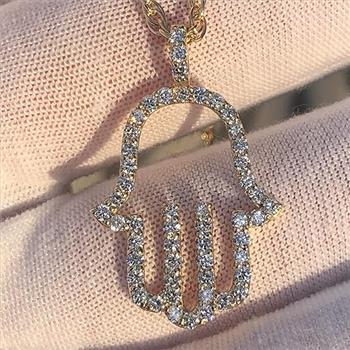 1 Carat Ct VS Lab Grown Diamond Hamsa Eye Pendant Real Genuine Solid 14k Yellow Gold 