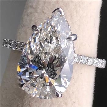 IGI Certified 4 Carat Lab Grown Diamond Engagement Ring Pear 14k Solid White Gold