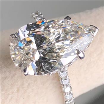 IGI Certified 4 Carat Lab Grown Diamond Engagement Ring Pear 14k Solid White Gold
