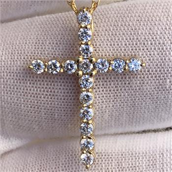 Real Lab Grown Diamond Cross Crucifix Pendant Necklace Solid 14k Yellow Gold