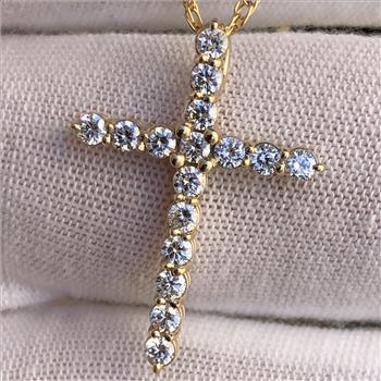 Real Lab Grown Diamond Cross Crucifix Pendant Necklace Solid 14k Yellow Gold