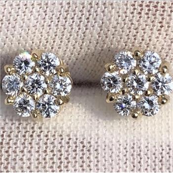 Near 1 Carat Ct VS Real Lab Grown Cluster Flower Stud Earrings Solid 14k Yellow Gold