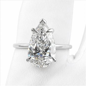 IGI Certified 4 Carat Lab Grown Diamond Engagement Ring Pear 10k Solid White Gold