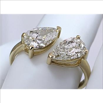 2 Carat Real Lab Grown Diamond Pear Double Stone Ring Solid 14k Yellow Gold