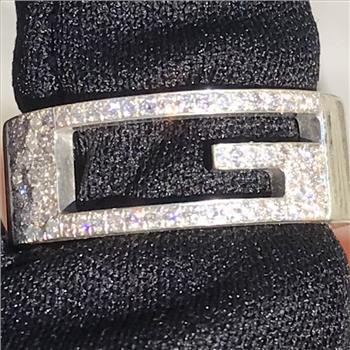 NY Diamond Apprisal Certified Custom Gucci Real Natural Diamond Ring Band Near 3/4 Carat 925 Sterling Silver Size 7.25 US