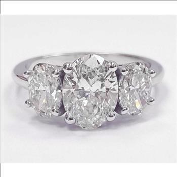 4 Carat Real Lab Grown Diamond Oval Three Stone Ring Band Solid 14k White Gold IGI Certified