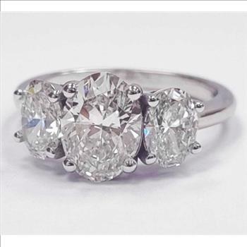 4 Carat Real Lab Grown Diamond Oval Three Stone Ring Band Solid 14k White Gold IGI Certified