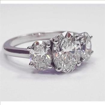 4 Carat Real Lab Grown Diamond Oval Three Stone Ring Band Solid 14k White Gold IGI Certified