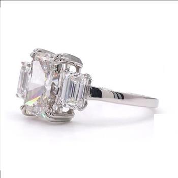 4 Carat Real Lab Grown Diamond Radiant and Emerald Cut Three Stone Ring Band Solid 14k White Gold IGI Certified 