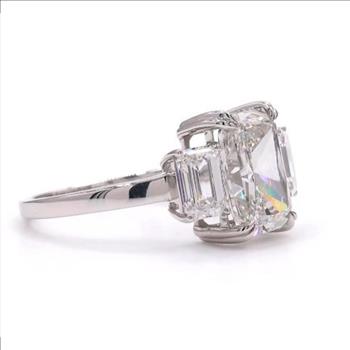 4 Carat Real Lab Grown Diamond Radiant and Emerald Cut Three Stone Ring Band Solid 14k White Gold IGI Certified 