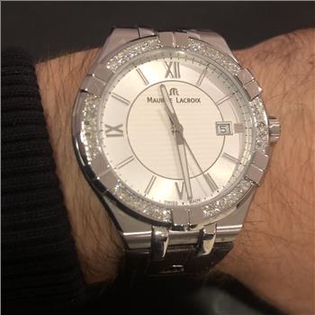 Custom Natural Diamond Maurice Lacroix AIKON AI1008 42mm Leather Men's Watch IGI Certified