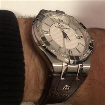 Custom Natural Diamond Maurice Lacroix AIKON AI1008 42mm Leather Men's Watch IGI Certified