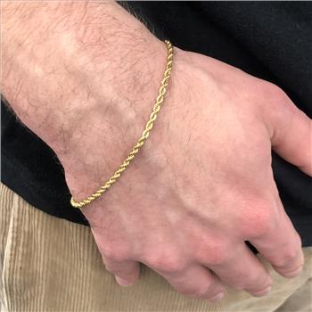 14K Yellow Gold Filled Rope Bracelet 7 1/2 Inches Mens Womens
