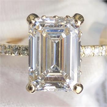 4 Carat Emerald Lab Grown Diamond Engagement Ring 14k Solid Yellow Gold IGI Certified
