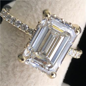 4 Carat Emerald Lab Grown Diamond Engagement Ring 14k Solid Yellow Gold IGI Certified