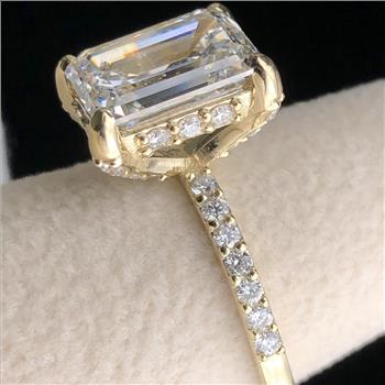 4 Carat Emerald Lab Grown Diamond Engagement Ring 14k Solid Yellow Gold IGI Certified