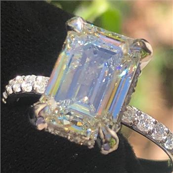  IGI Certified 4 Carat Emerald Lab Grown Diamond Engagement Ring 14k Solid White Gold