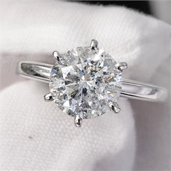 Real Natural 2 Carat Diamond Brilliant Round Solitaire Engagement Ring IGI Certified Solid 14k White Gold