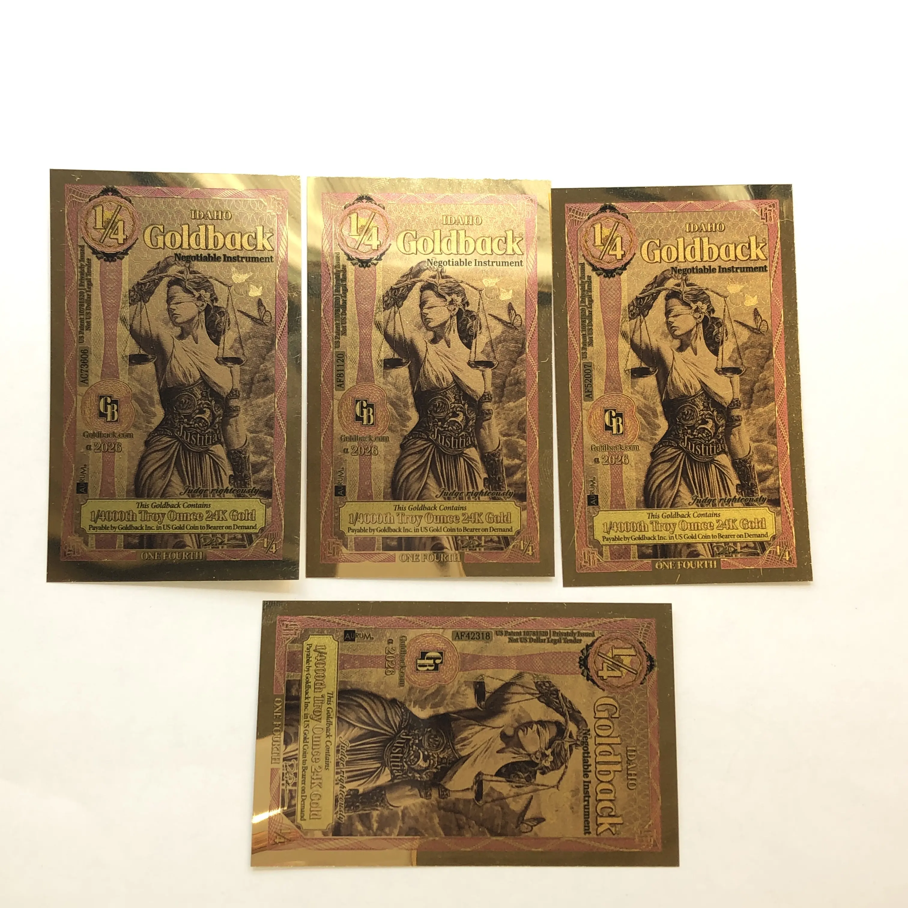 24kt Gold Back 1/4000th Troy Oz EACH Gold Idaho 1/4 Gold Backs 4 Total