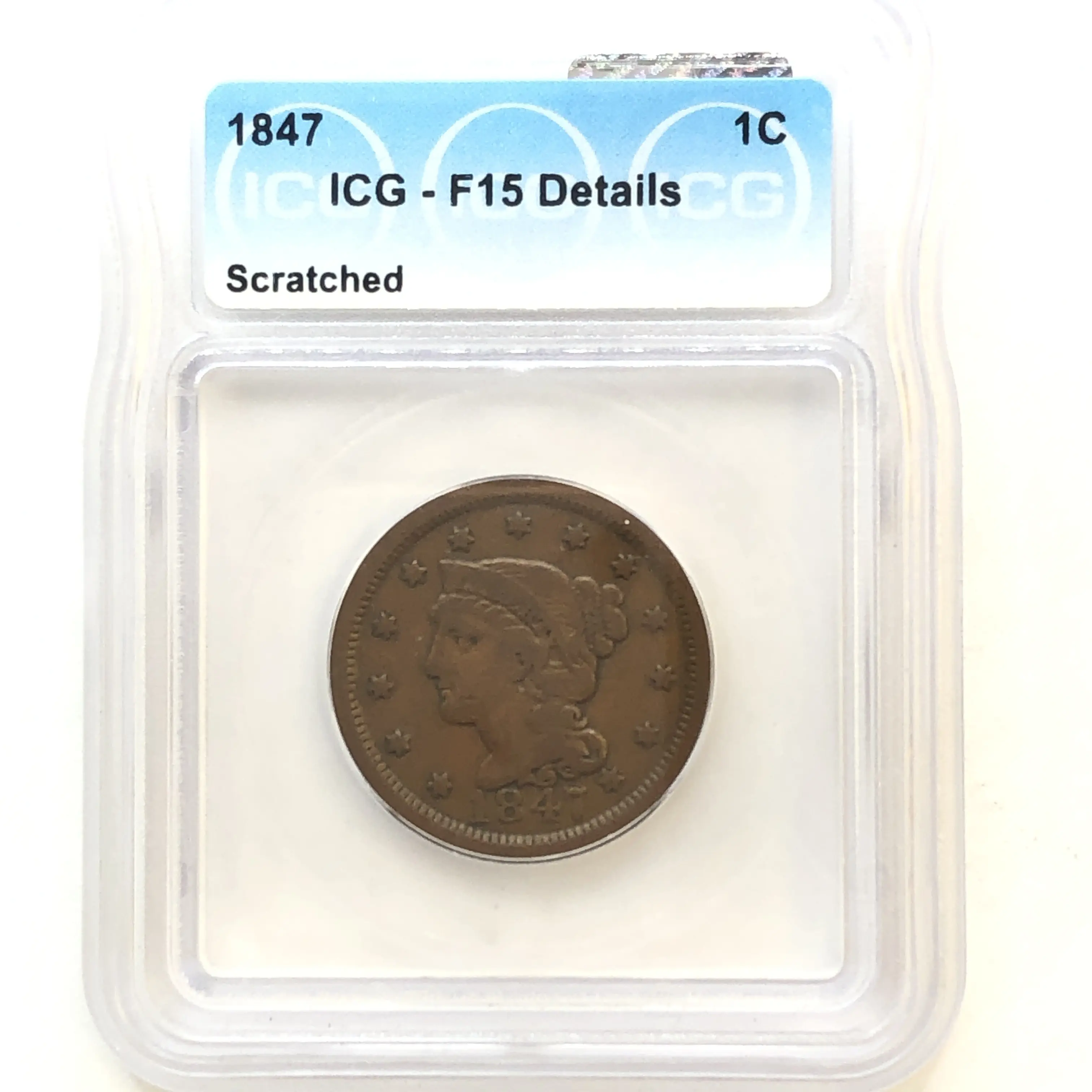 1847 Coronet Head Large Cent ICG Graded