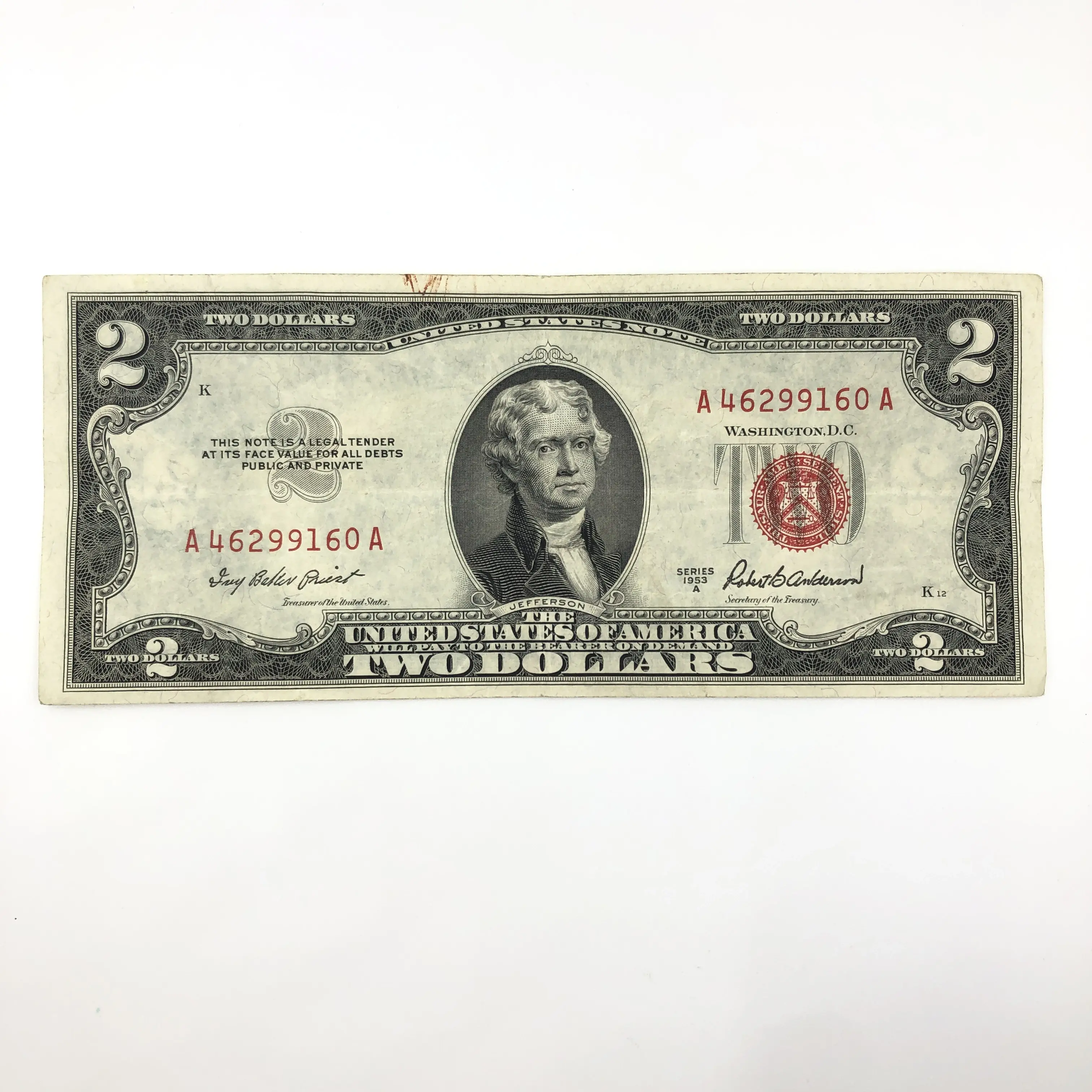 1953 Red Seal $2 Crisp Uncirculated in Protective Sleeve