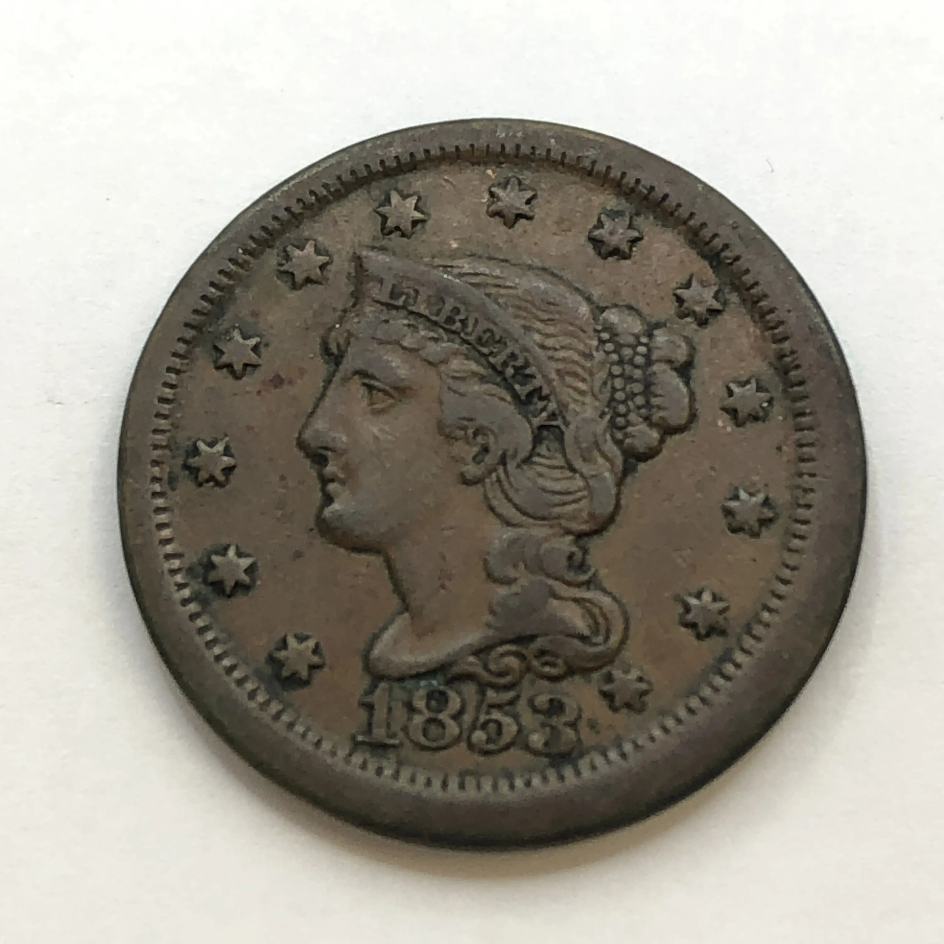 off Center Error 1853 Large Cent Graded by ANACs Photo COA