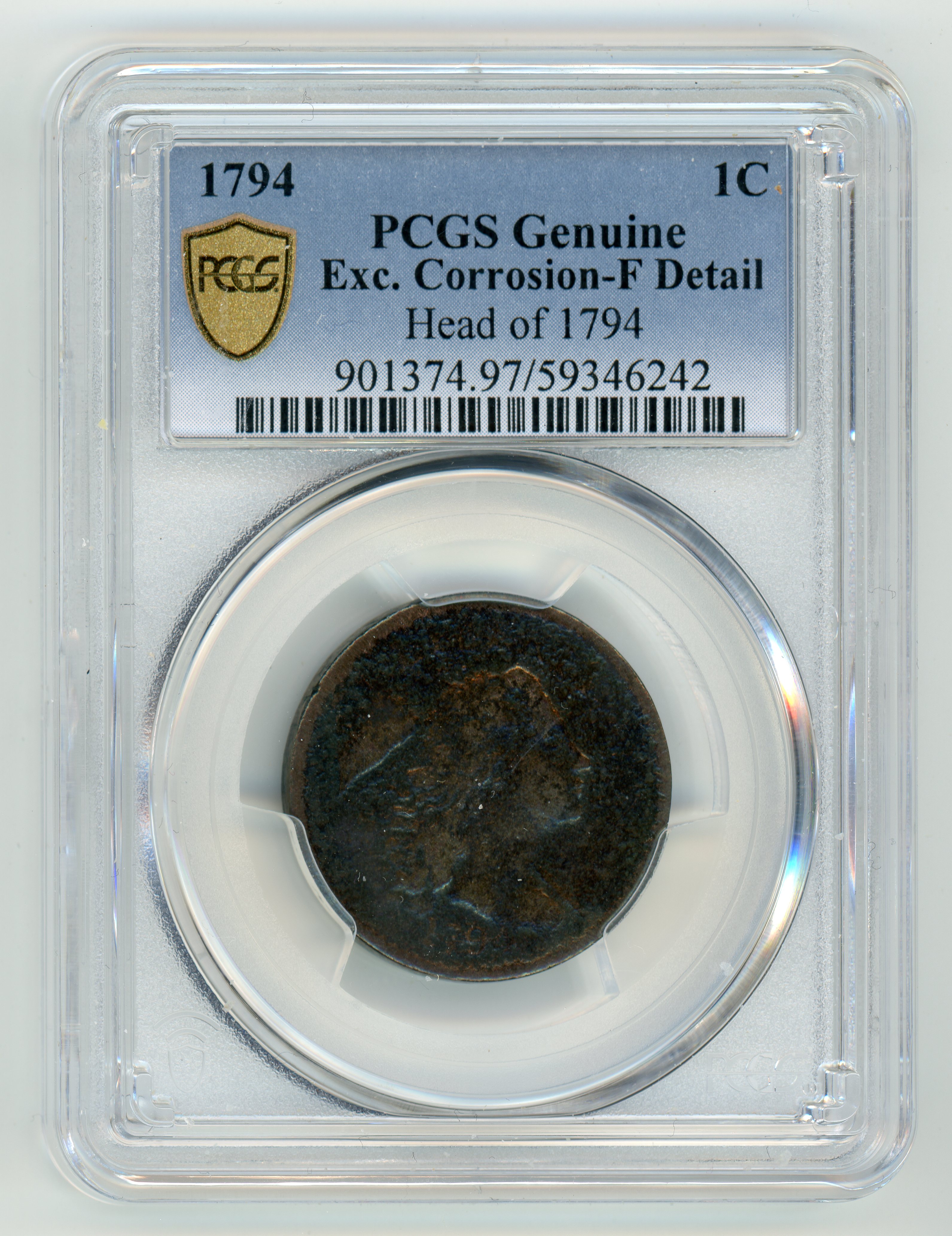 1794 Flowing Hair Liberty Cap Large Cent - Head of 1794 - PCGS F Detail