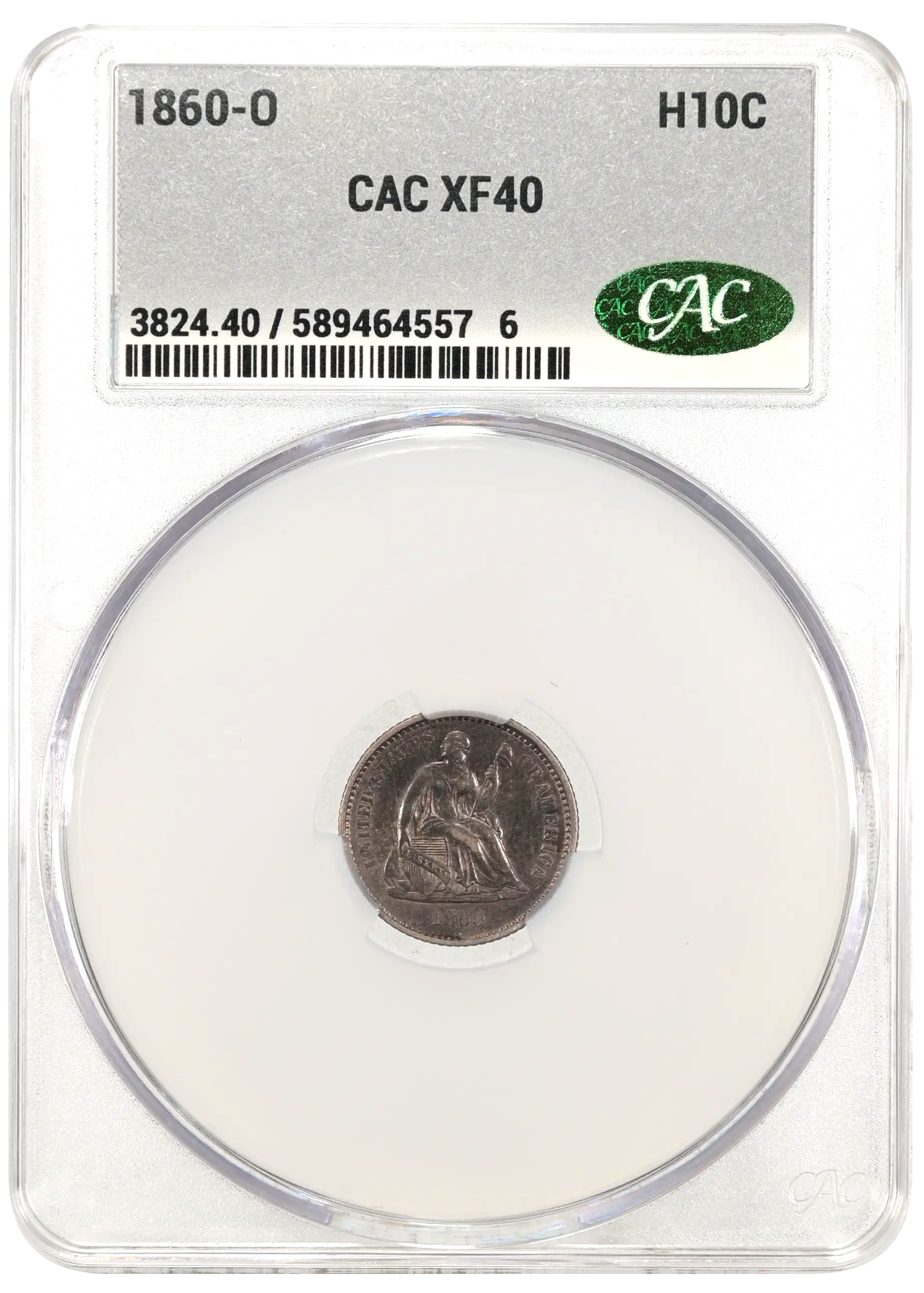 1860 O Seated Liberty Half Dime Coin CAC XF40