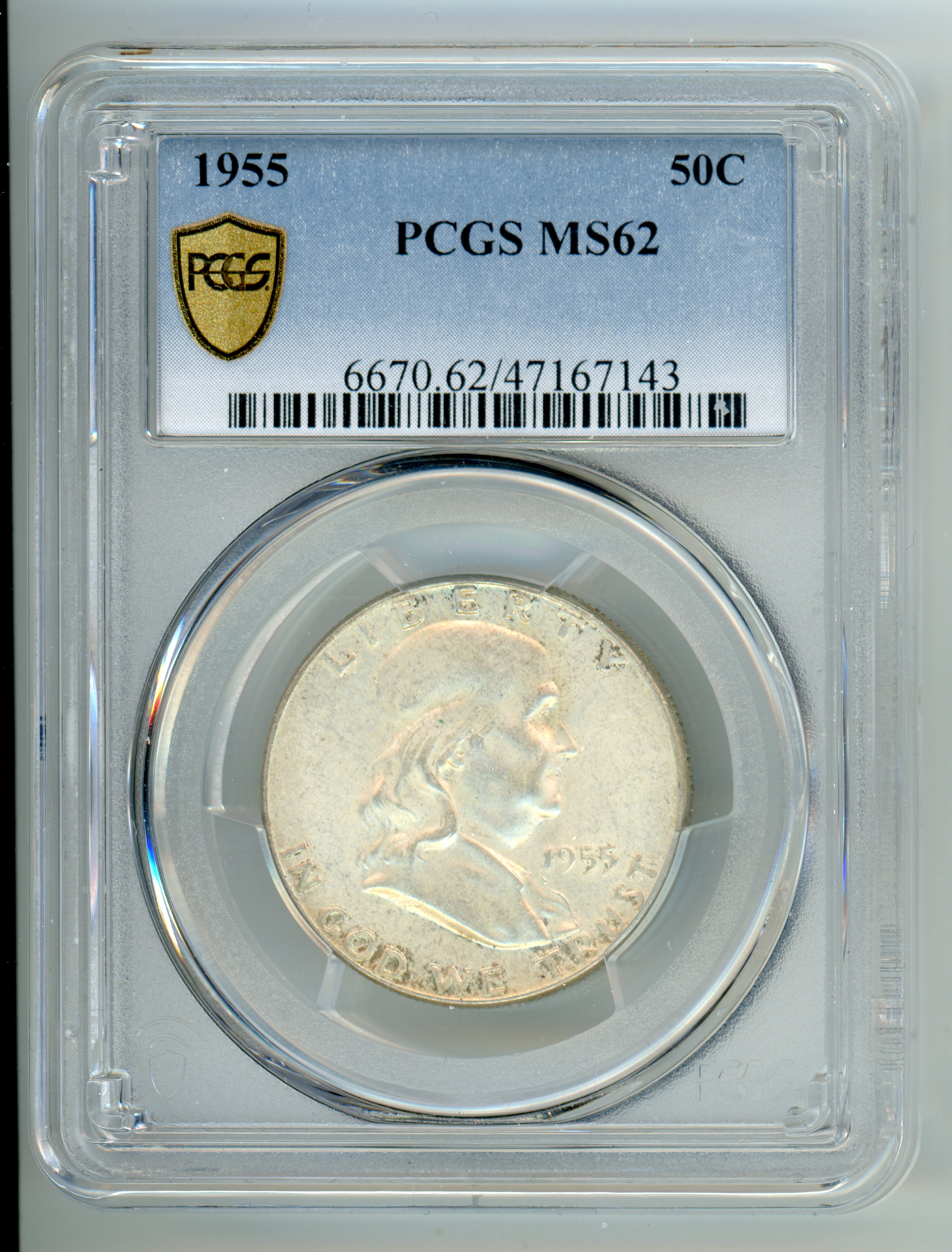 1955 Franklin Silver Half Dollar Coin PCGS MS62