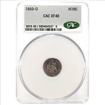1860 O Seated Liberty Half Dime Coin CAC XF40